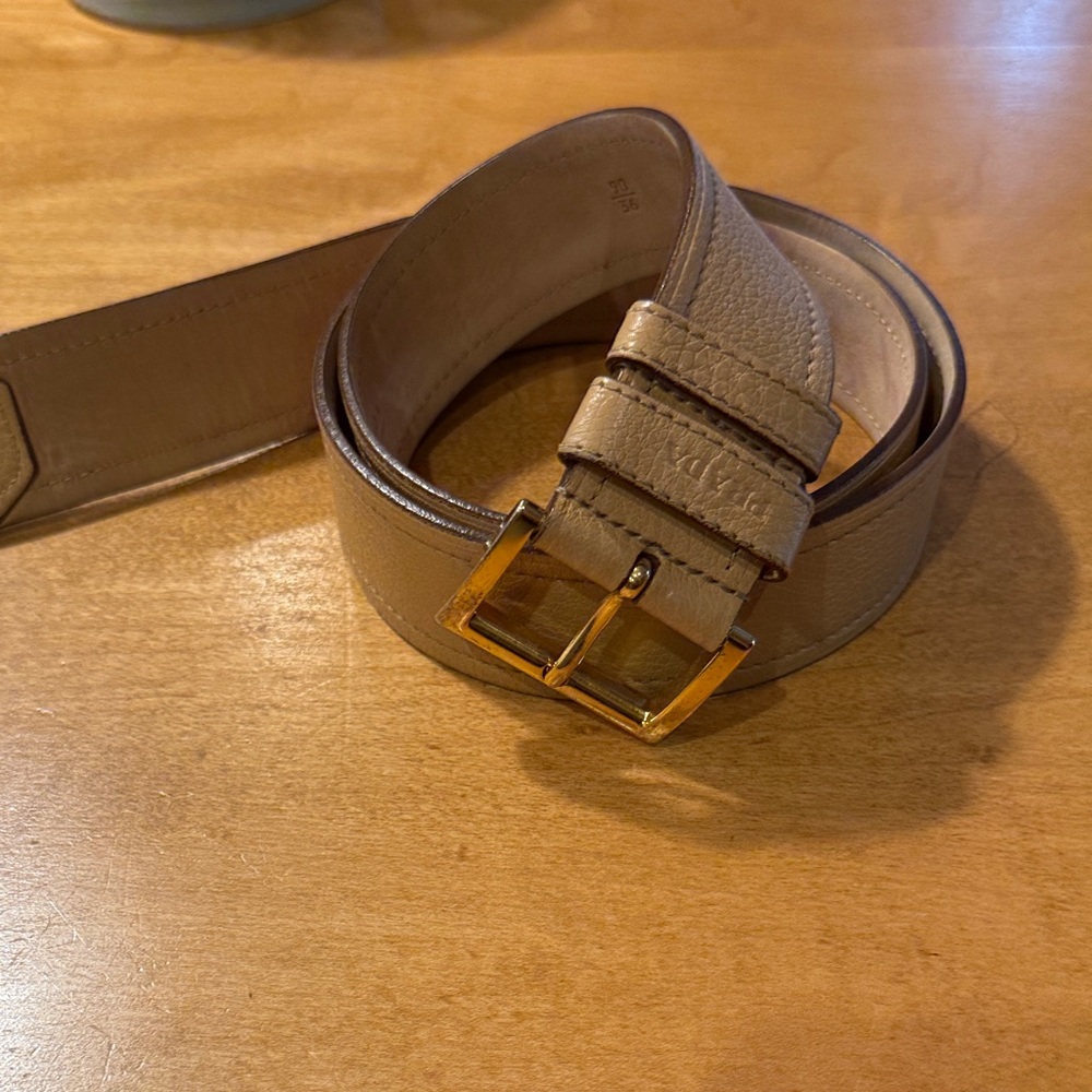Prada Tan Leather Belt with Gold Buckle